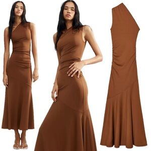 Zara NWT Asymmetrical Sleeveless Maxi Ruched Bodycon Contoured Fishtail Dress